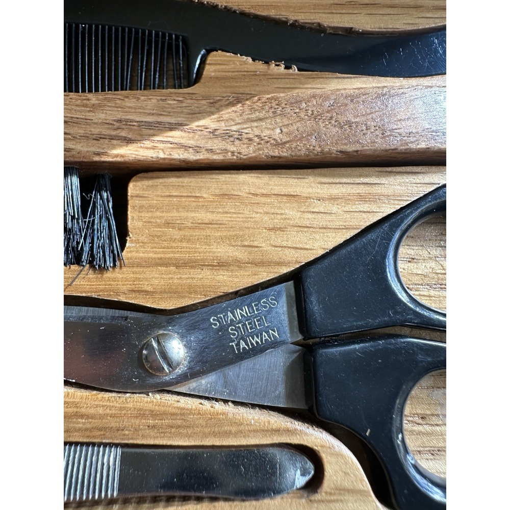 Men's Vintage Mustache Grooming Kit Stainless Steel Mirror Wooded Case - Picture 4 of 7